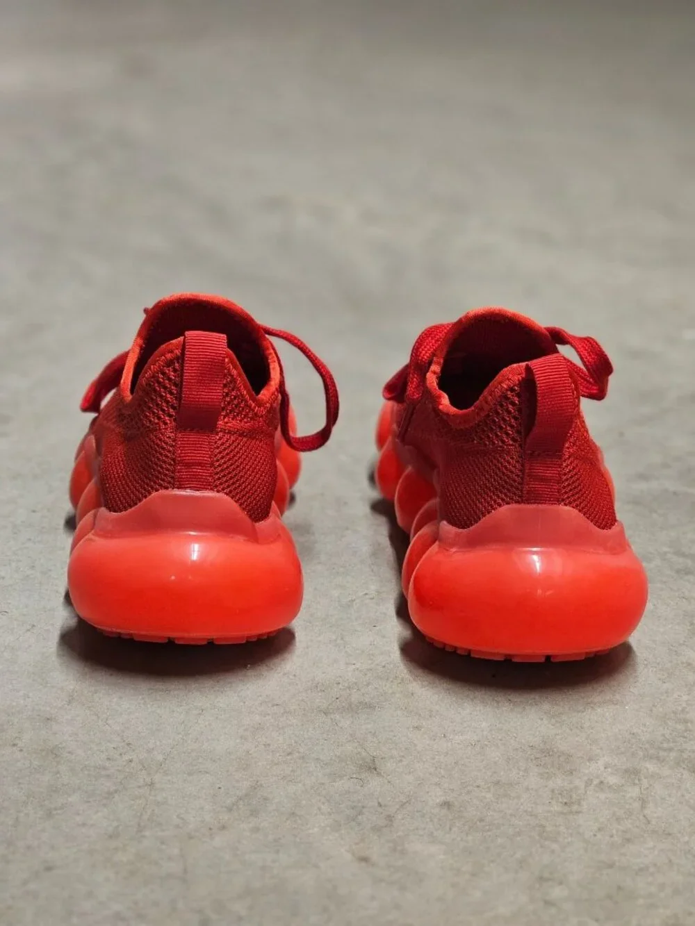 Red Mesh Athletic Sneakers With Bubble Sole - Breathable Lightweight Design For